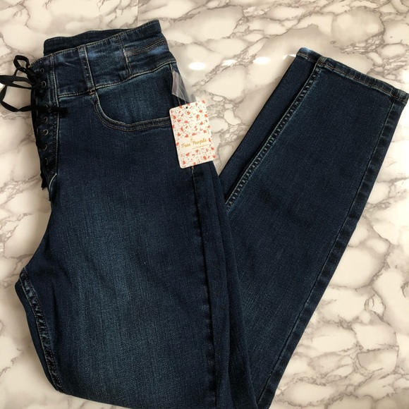 NWT Free People Lace Up High Rise Blue Skinny 30 - Picture 5 of 8